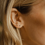 14k Solid Gold CZ & CZ Half Moon Chain Studs - - Earrings - Ofina