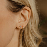 14k Solid Gold CZ & Huggie Chain Studs - - Earrings - Ofina