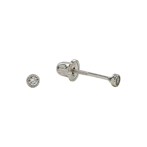 10k Solid Gold CZ Scalloped Studs - White Gold - Earrings - Ofina