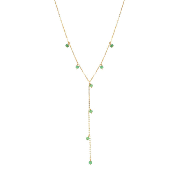 Tiny Green Onyx Stone Y-Drop Necklace - - Necklaces - Ofina