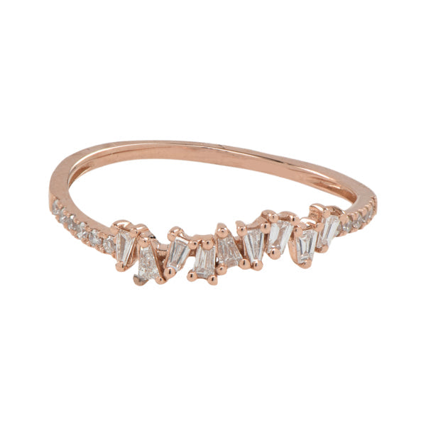 Multiple Diamond Baguette Half Band Ring - Rose Gold / 4 - Rings - Ofina