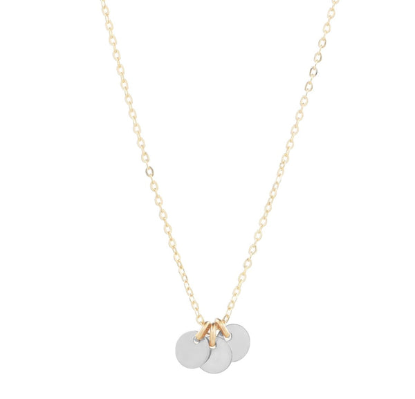 Tiny Triple Disc Choker Necklace - Silver Discs on Gold Chain - Necklaces - Ofina