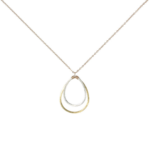 Double Brushed Teardrop Necklace - Silver Teardrop l Gold Teardrop and Chain - Necklaces - Ofina