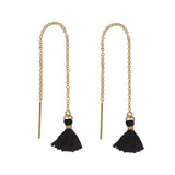 Tassel Ear Threaders - Black - Earrings - Ofina