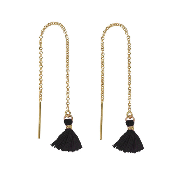 Tassel Ear Threaders - Black - Earrings - Ofina
