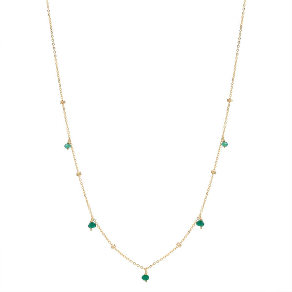 Tiny Green Onyx Stone Drop Beaded Necklace - - Necklaces - Ofina