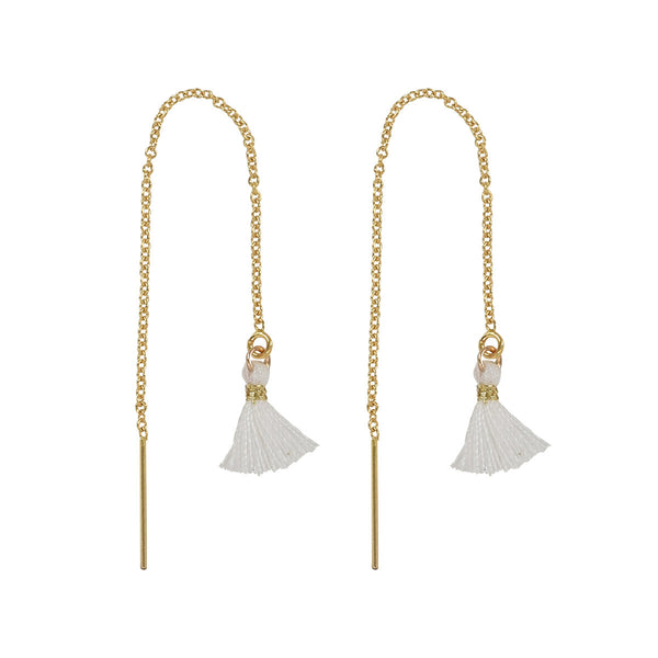 Tassel Ear Threaders - White - Earrings - Ofina