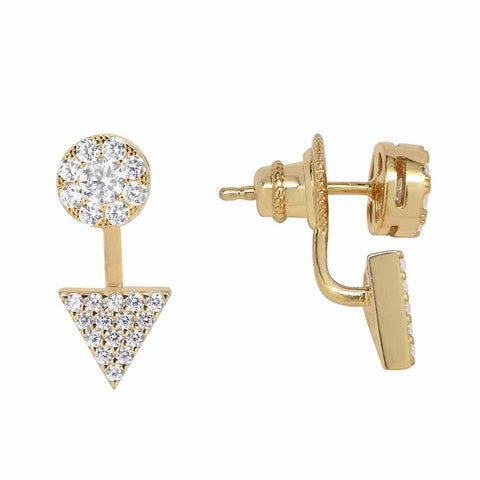 Circle and Triangle CZ Ear Jacket - Gold - Earrings - Ofina