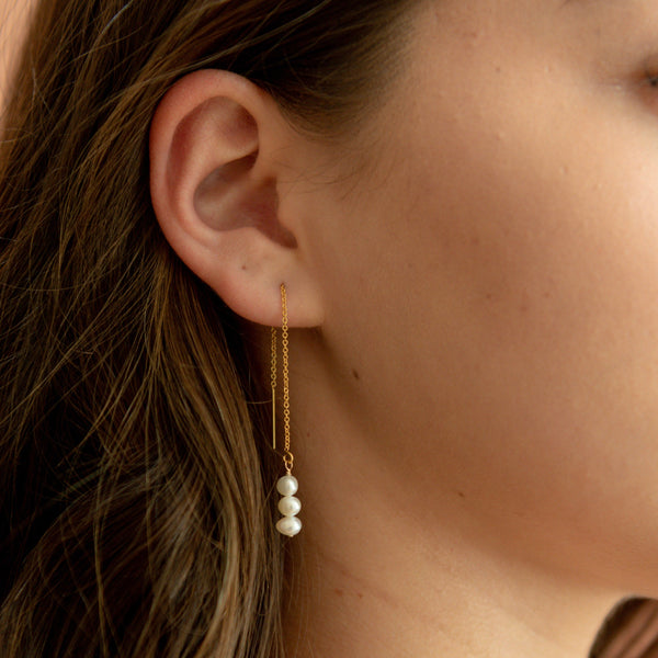 Triple Pearl Ear Threader - - Earrings - Ofina