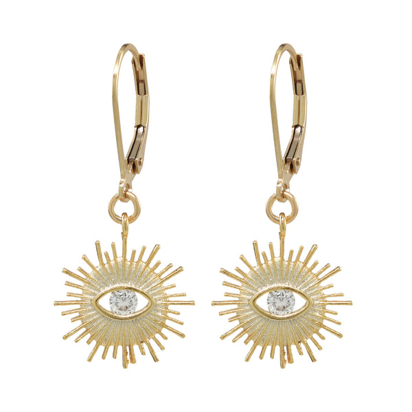 Leverback Stone Eye Earrings - Clear / Gold - Earrings - Ofina