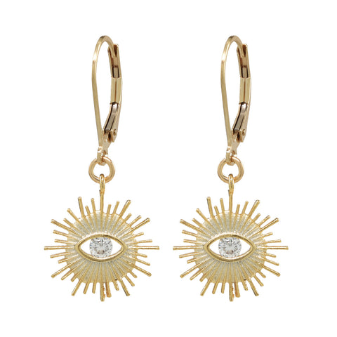 Leverback Stone Eye Earrings - Clear / Gold - Earrings - Ofina