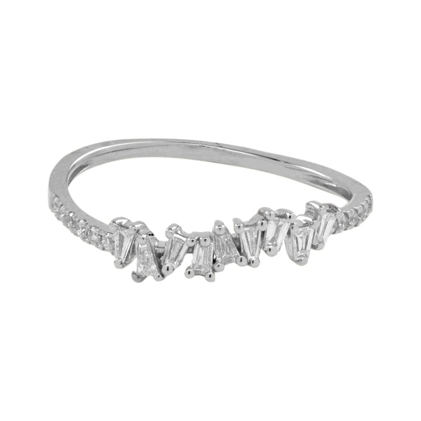 Multiple Diamond Baguette Half Band Ring - White Gold / 4 - Rings - Ofina