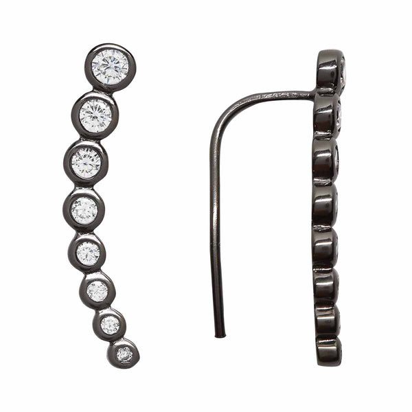 SALE - 24mm Graduated CZ Circles Ear Crawler - Gunmetal / Right - Earrings - Ofina