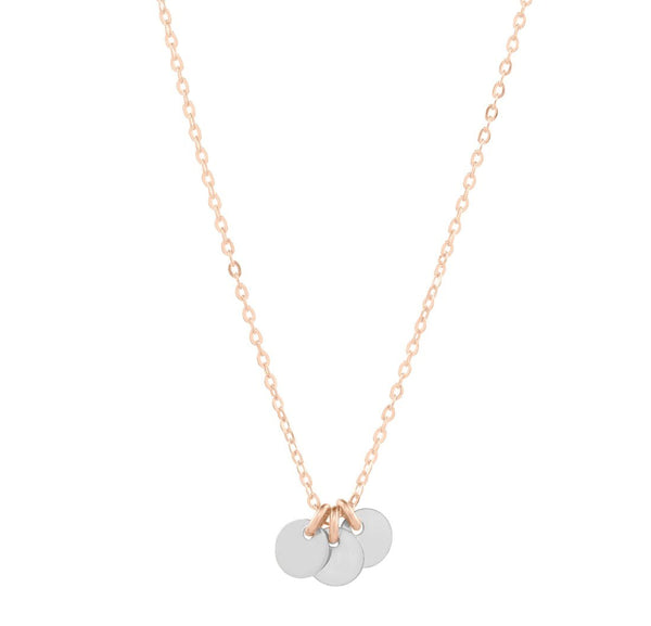 Tiny Triple Disc Choker Necklace - Silver Discs on Rosegold Chain - Necklaces - Ofina