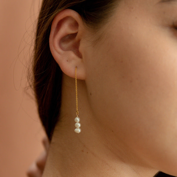 Triple Pearl Ear Threader - - Earrings - Ofina