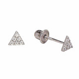 10k Solid Gold CZ Triangle Studs - White Gold - Earrings - Ofina