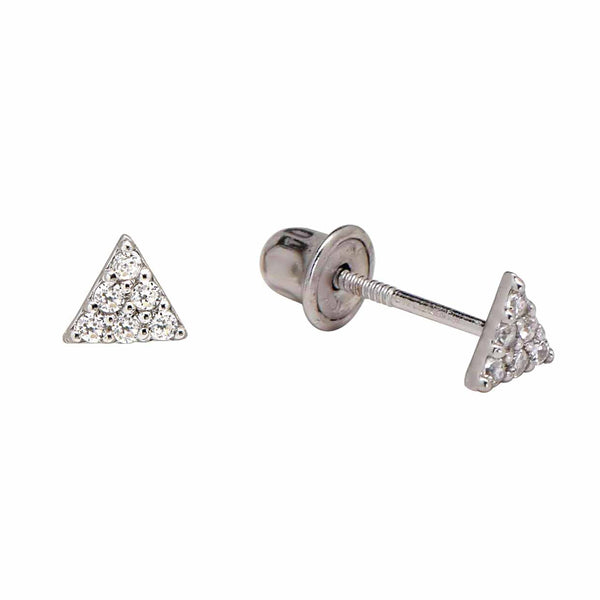 10k Solid Gold CZ Triangle Studs - White Gold - Earrings - Ofina