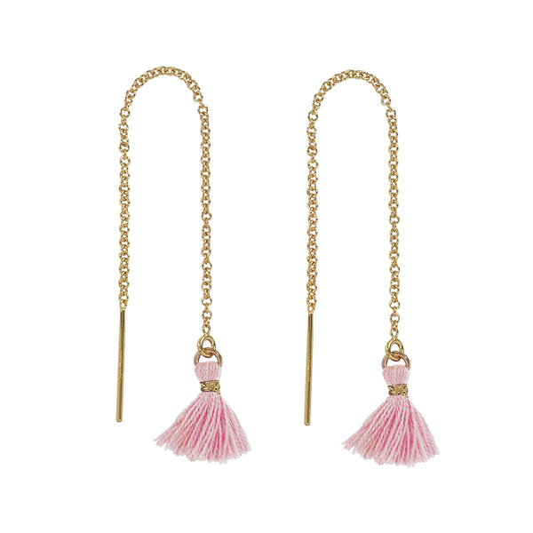 Tassel Ear Threaders - Pink - Earrings - Ofina