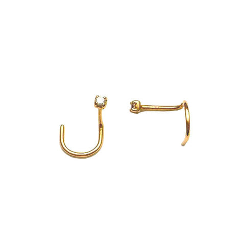 10k Solid Gold 1mm Square CZ Prong Nose Stud - Yellow Gold - Nose - Ofina