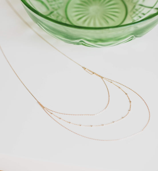 Triple Layer 2-Tone Ball Chain Necklace - - Necklaces - Ofina