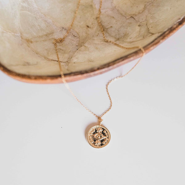 Evil Eye Coin Necklace - - Necklaces - Ofina