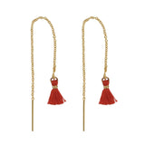 Tassel Ear Threaders - Red - Earrings - Ofina