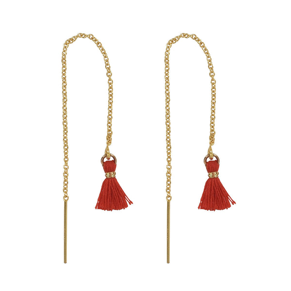 Tassel Ear Threaders - Red - Earrings - Ofina