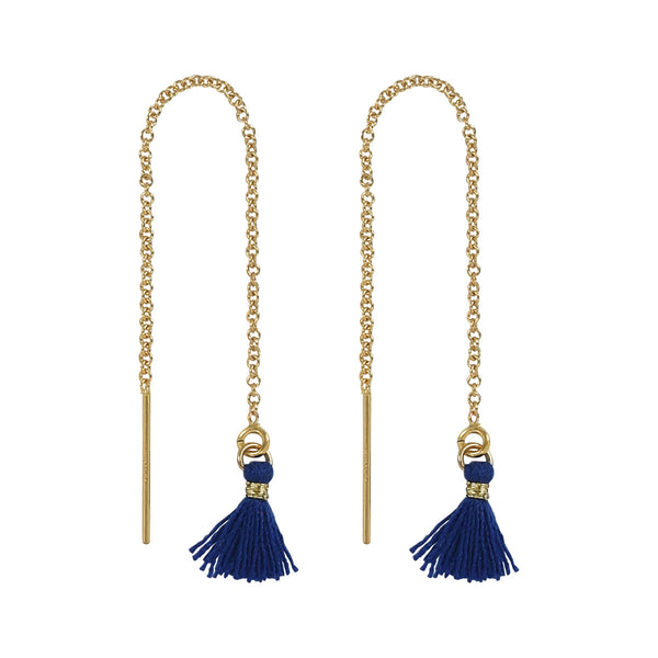 Tassel Ear Threaders - Navy - Earrings - Ofina