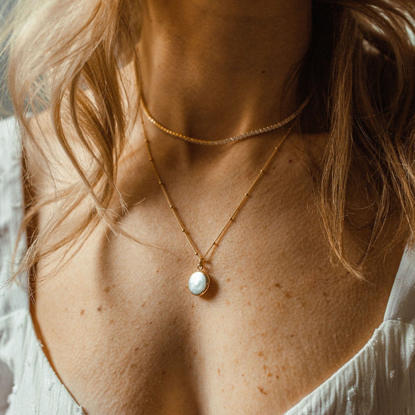 Gold Dipped Pearl Coin Necklace - - Necklaces - Ofina