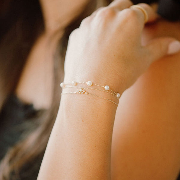 10k Solid Gold Double Chain CZ Cluster Bracelet - - Bracelets - Ofina
