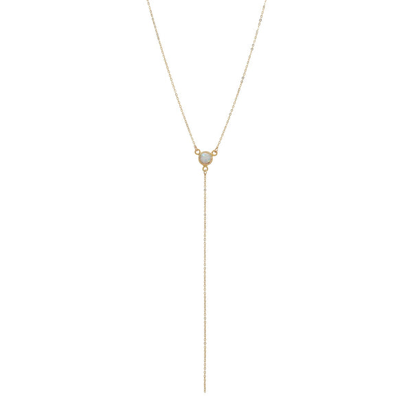 Opal Y-Drop Necklace - Gold - Necklaces - Ofina