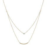 Solid Gold CZ / Curved Tube Double Strand Necklace - Yellow Gold - Necklaces - Ofina