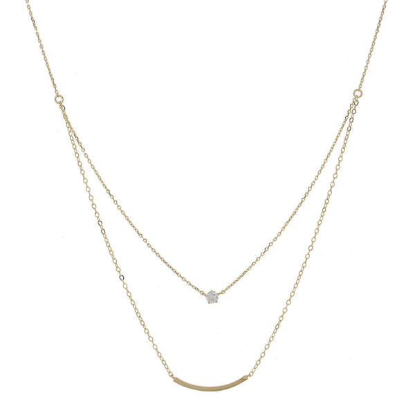 Solid Gold CZ / Curved Tube Double Strand Necklace - Yellow Gold - Necklaces - Ofina