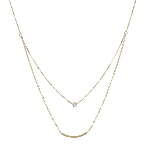 Solid Gold CZ / Curved Tube Double Strand Necklace - Yellow Gold - Necklaces - Ofina