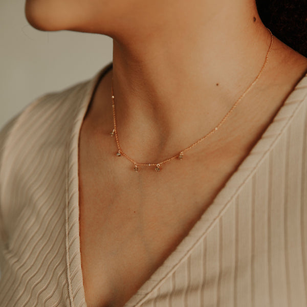 Tiny Labradorite Stone Drop Necklace - - Necklaces - Ofina