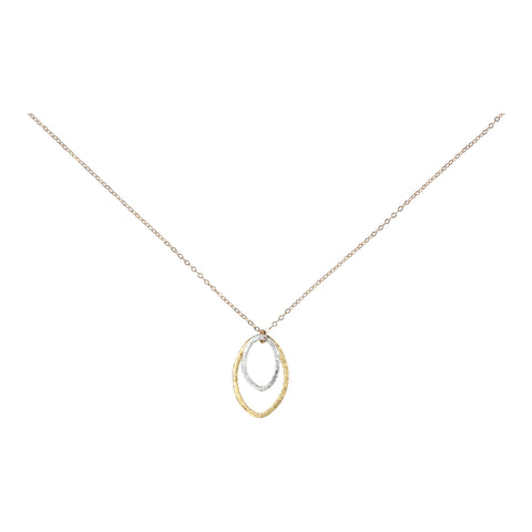 Double Brushed Marquise Necklace - Silver Pendant l Gold Chain - Necklaces - Ofina