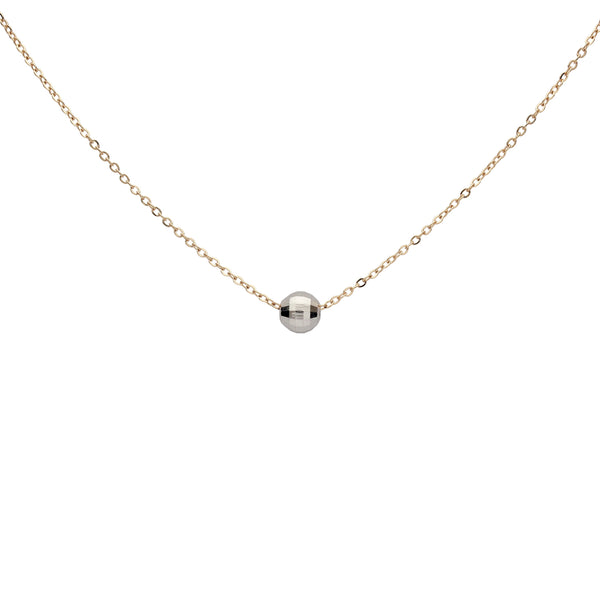 SALE - Solid Gold Faceted Mirror Ball Necklace - White Gold Ball / Yellow Gold Chain - Necklaces - Ofina