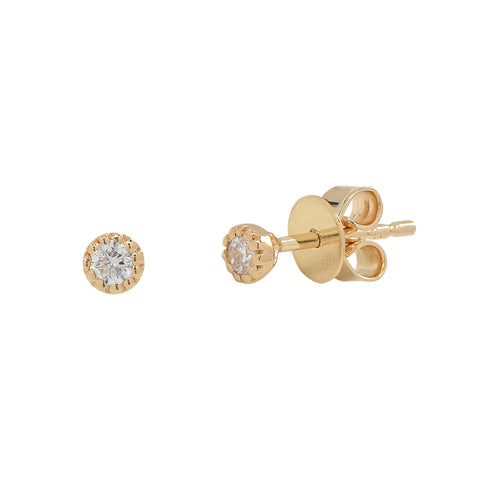 Diamonds Scalloped Prong Studs - Yellow Gold - Earrings - Ofina