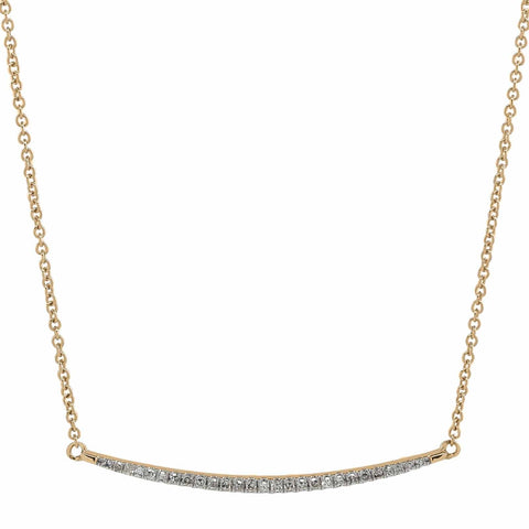 Thin Curved Bar Diamond Necklace - Yellow Gold - Necklaces - Ofina