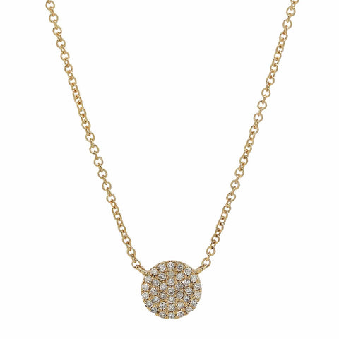 Pave Diamond Circle Necklace - Yellow Gold - Necklaces - Ofina