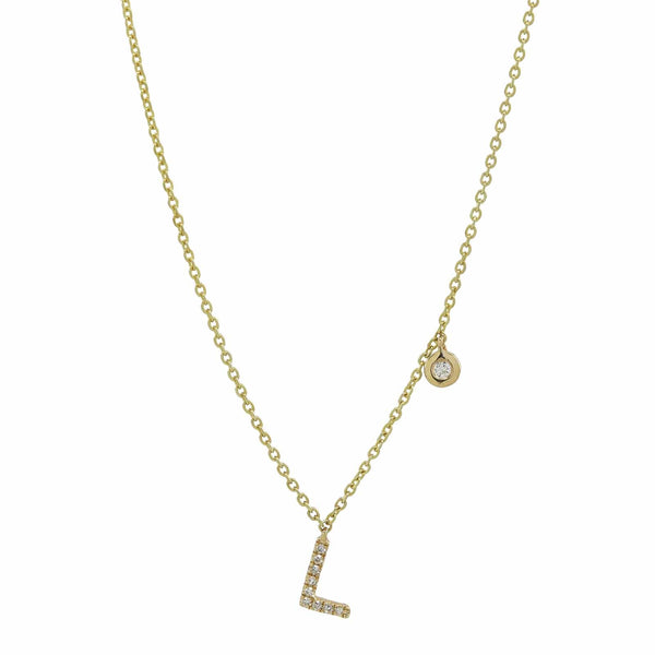 Bezel Diamond & Initial Necklace - - Necklaces - Ofina