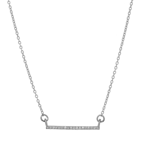 Thin Diamond Bar Necklace - White Gold - Necklaces - Ofina