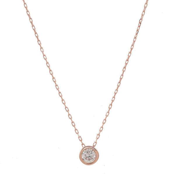 14k Solid Gold Single Diamond Bezel Necklace - - Necklaces - Ofina