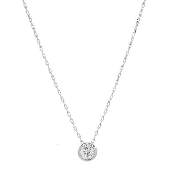 14k Solid Gold Single Diamond Bezel Necklace - 3mm / White Gold - Necklaces - Ofina