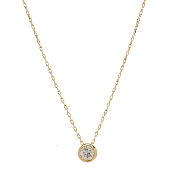 14k Solid Gold Single Diamond Bezel Necklace - 3mm / Yellow Gold - Necklaces - Ofina