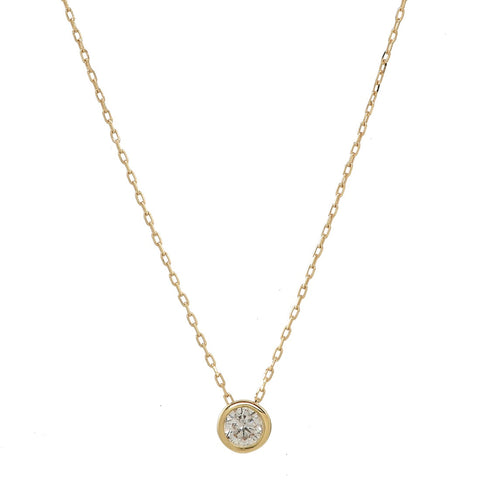 14k Solid Gold Single Diamond Bezel Necklace - 3mm / Yellow Gold - Necklaces - Ofina