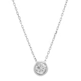 14k Solid Gold Single Diamond Bezel Necklace - 5mm / White Gold - Necklaces - Ofina