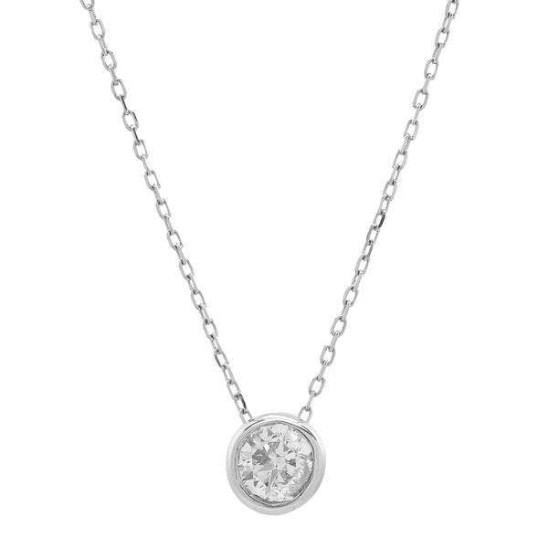 14k Solid Gold Single Diamond Bezel Necklace - 5mm / White Gold - Necklaces - Ofina