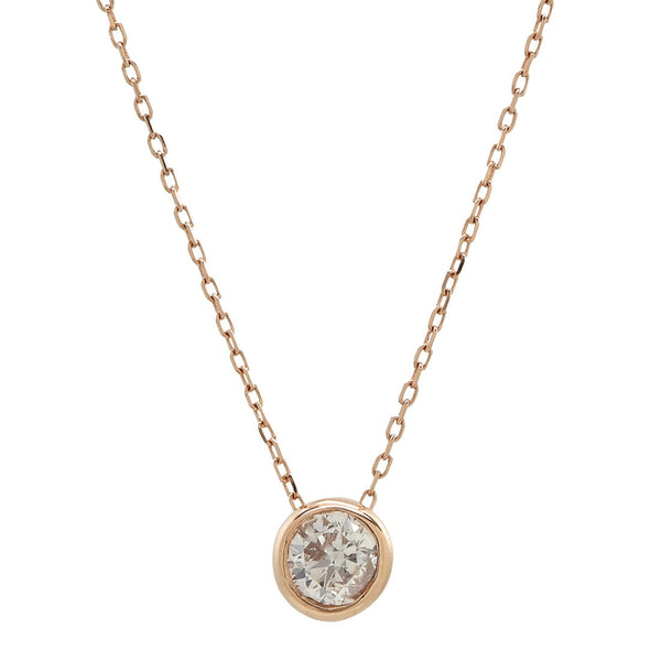 14k Solid Gold Single Diamond Bezel Necklace - 5mm / Yellow Gold - Necklaces - Ofina