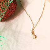 Tiny Elongated Teardrop Opal Necklace - - Necklaces - Ofina